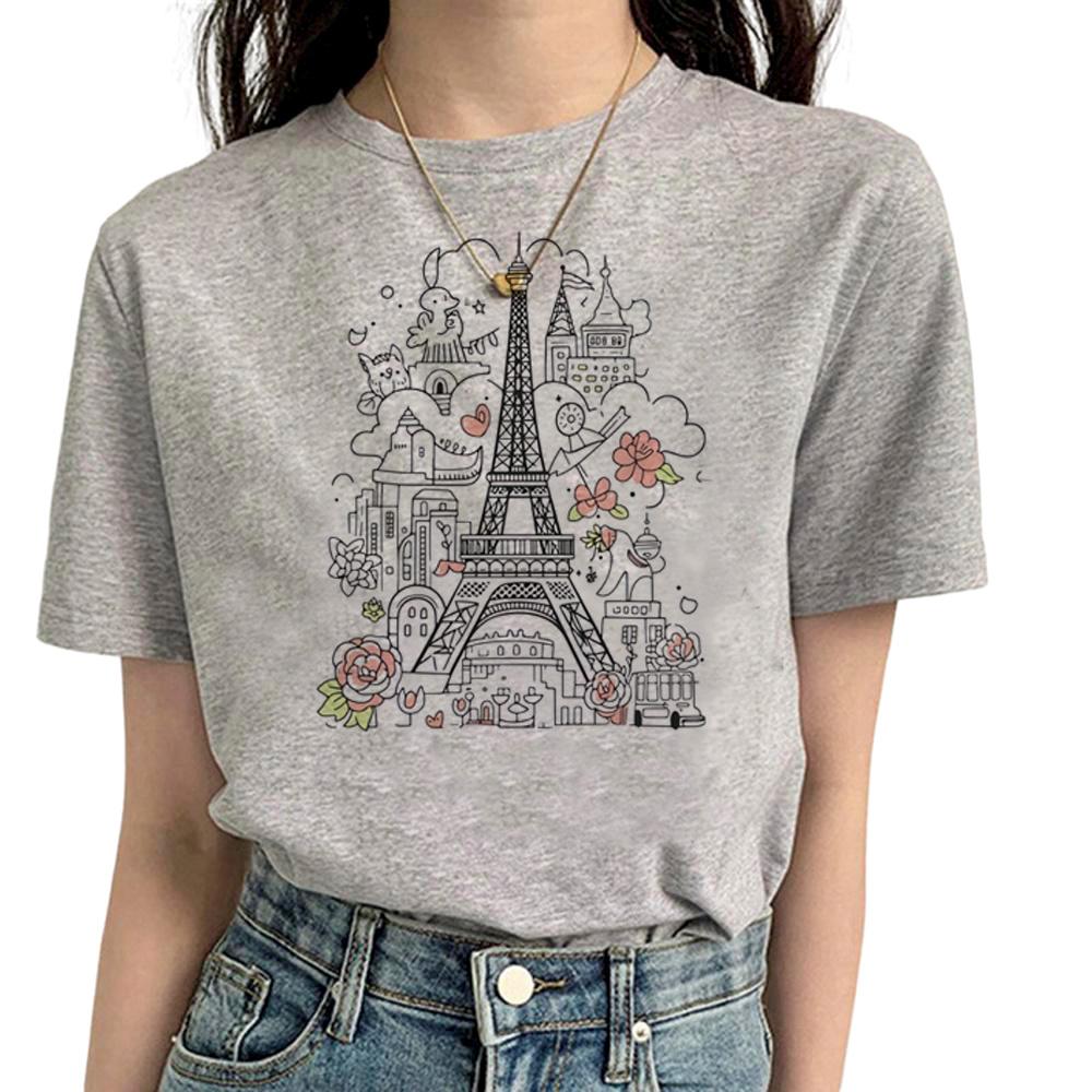 Paris Tshirt Women Y2K Streetwear T Shirt Girl Y2k 2000s Manga Clothes