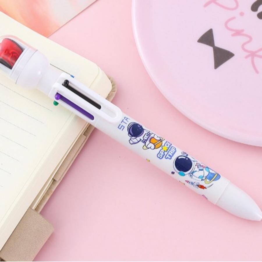 Back To School 5pcs 0.5mm Cartoon Astronaut Shape Seal Six Colors Ballpoint Pen, Durable School Learn Ballpoint Pen for Awarding Student Prize Smooth