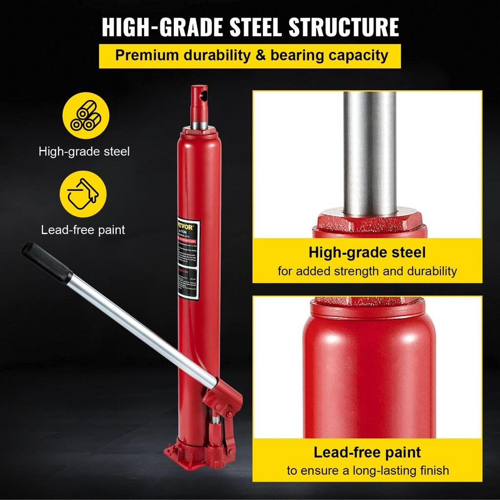 Hydraulic Long Ram Jack, 4 Tons/8818 lbs Capacity, with Single Piston Pump and Flat Base, Manual Cherry Picker with Handle, for Garage/Shop Cranes,