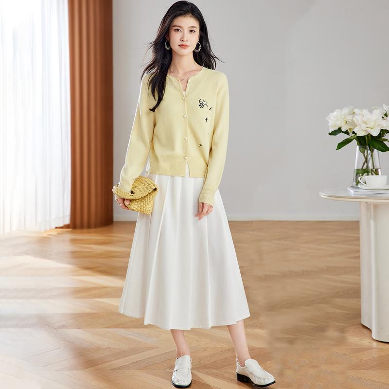 Multi color optional [100% sheep wool] 25 autumn and winter embroidered round neck fashionable women's wool cardigan