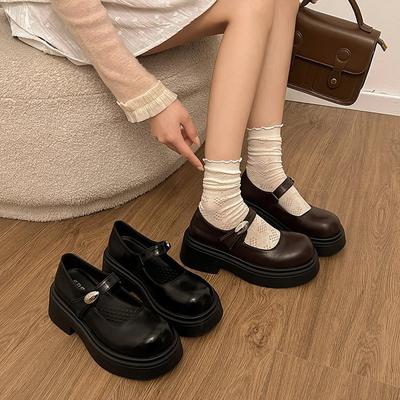 Японские черные французские туфли Мэри Джейн из кожи женские весенние новые универсальные туфли в стиле ретро в британском стиле на толстом каблуке