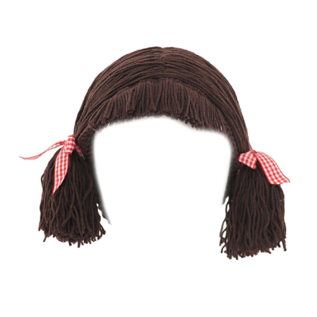 Детская шапка-парик с челкой ручной работы для зимнего тепла и очарования, средняя часть, коса, шапка-бини, головной убор для косплея