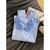 Spring French Sweet Ladies Blouse With 3d Floral Embroidery And Bubble Sleeves For Casual Wear