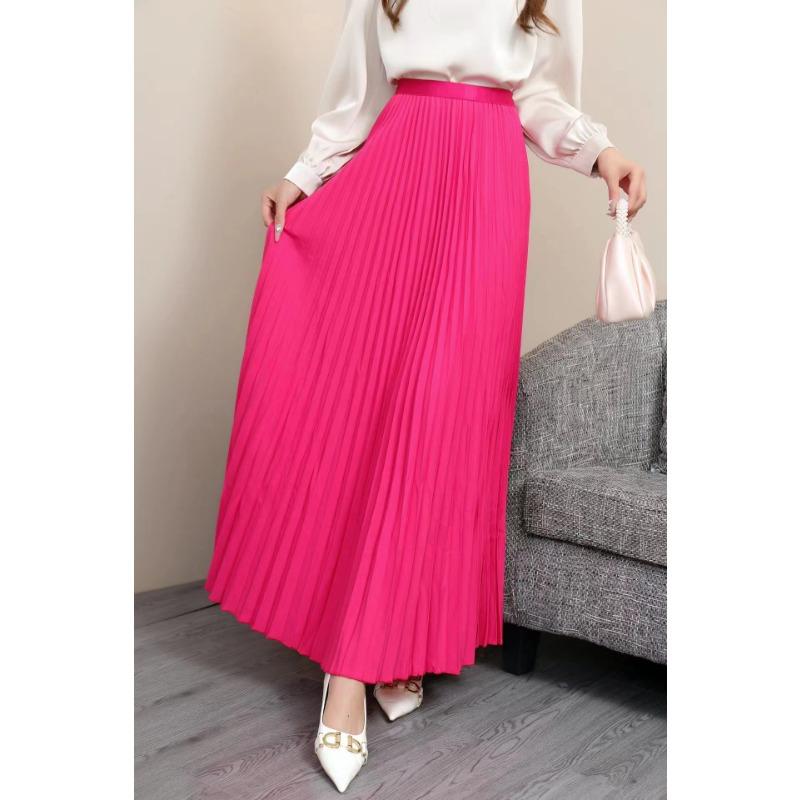 DX~~ New Drape Pleated Skirt Long Skirt Women's Early Spring New High-waisted Draped Skirt Spring and Autumn Color Skirt