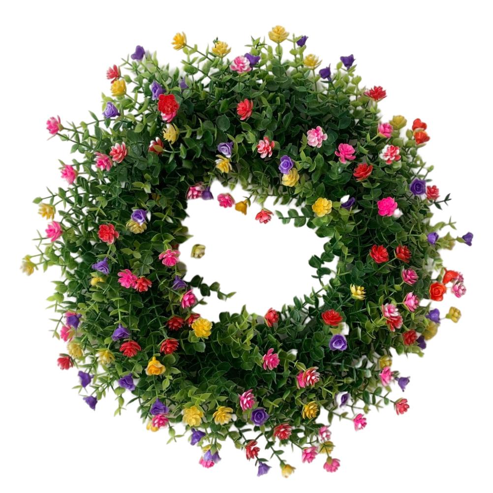 Colorful Spring Summer Wreath Farmhouse Colorful Cottage Wreath Artificial Flowers Wreath Decor for Front Door Wall