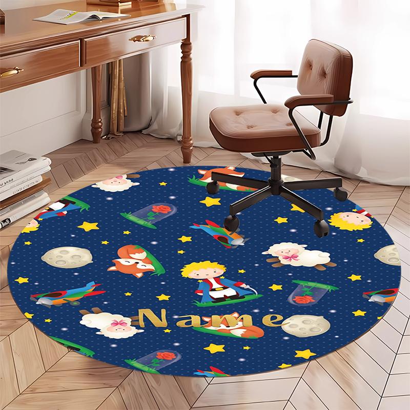 Custom Name The Little Prince Printed Round Rug Carpet Chair Rug Area Rug Entryway Doormats,for Office Chair Living Room Bedroom Kitchen Room.