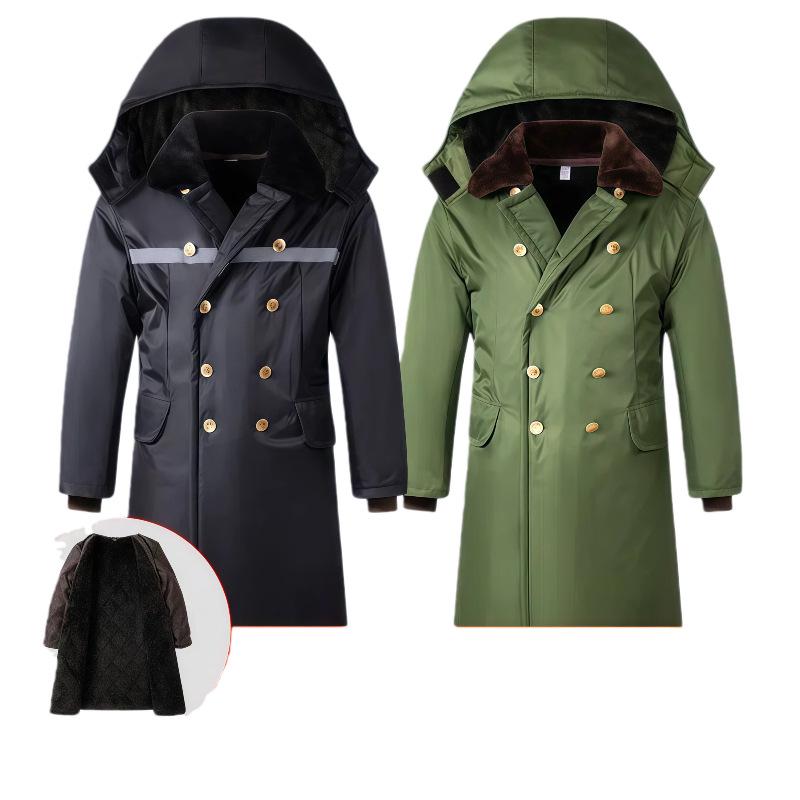 Мужской Супердлинный Военный Зимний Пальто с Бархатной Подкладкой - Толстая, Ниже Колена Защита от Холода Служебная/Рабочая Куртка