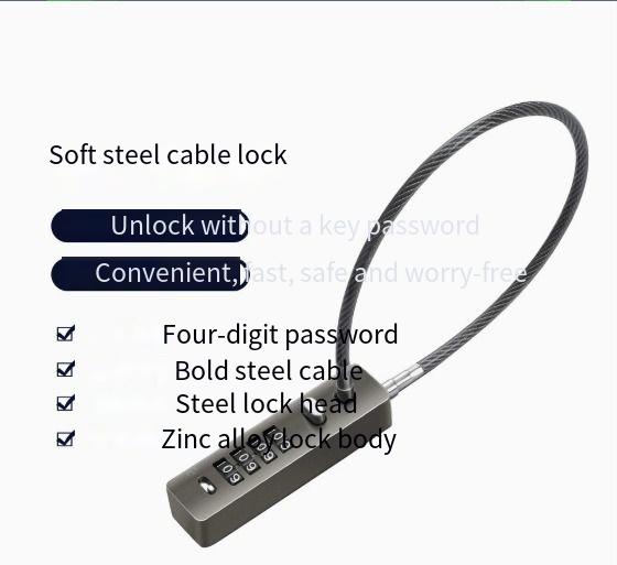 Maishi Cross-Border Password Soft Steel Cable Rope Lock for Helmet and Bicycle Anti-Cut & Anti-Pry Black/Gray