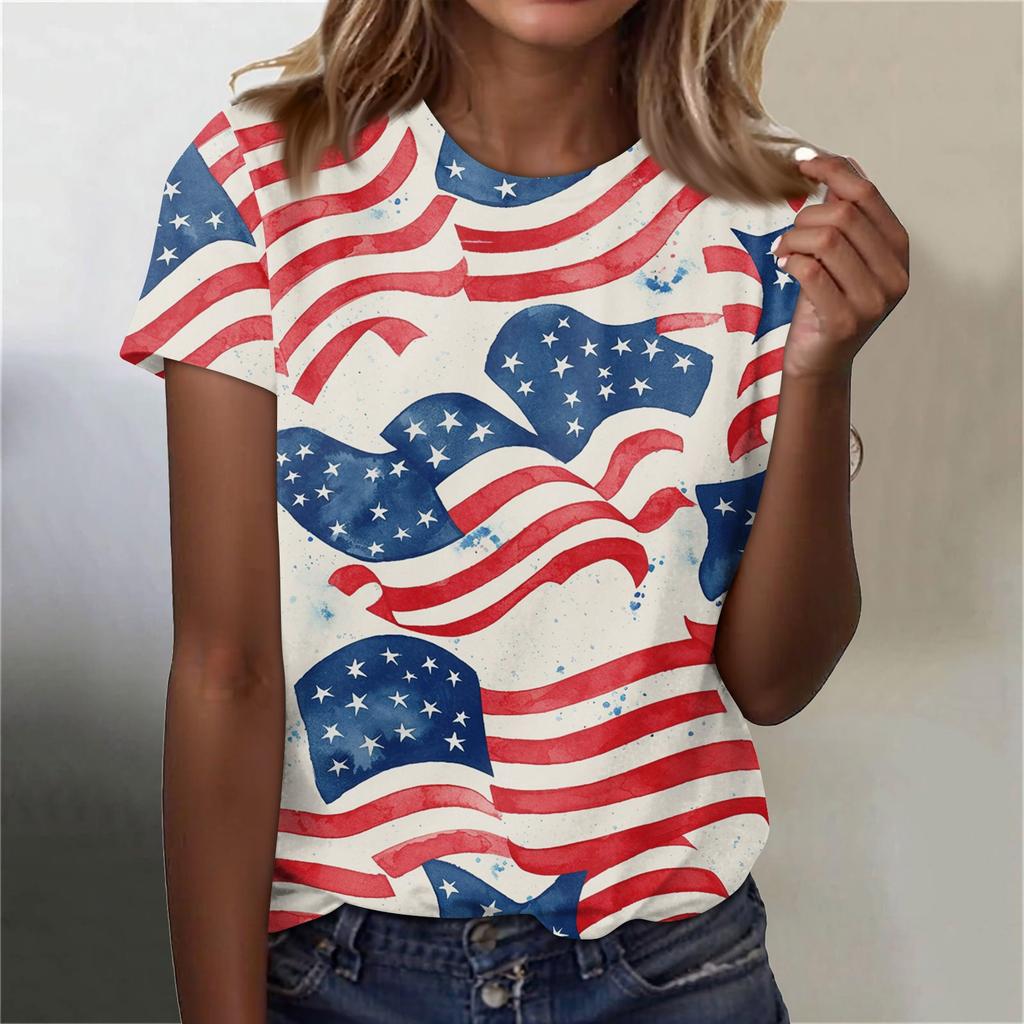 Women's Fashion Casual Printed Round Neck Short Sleeved T-Shirt Top T-Shirt Top Top