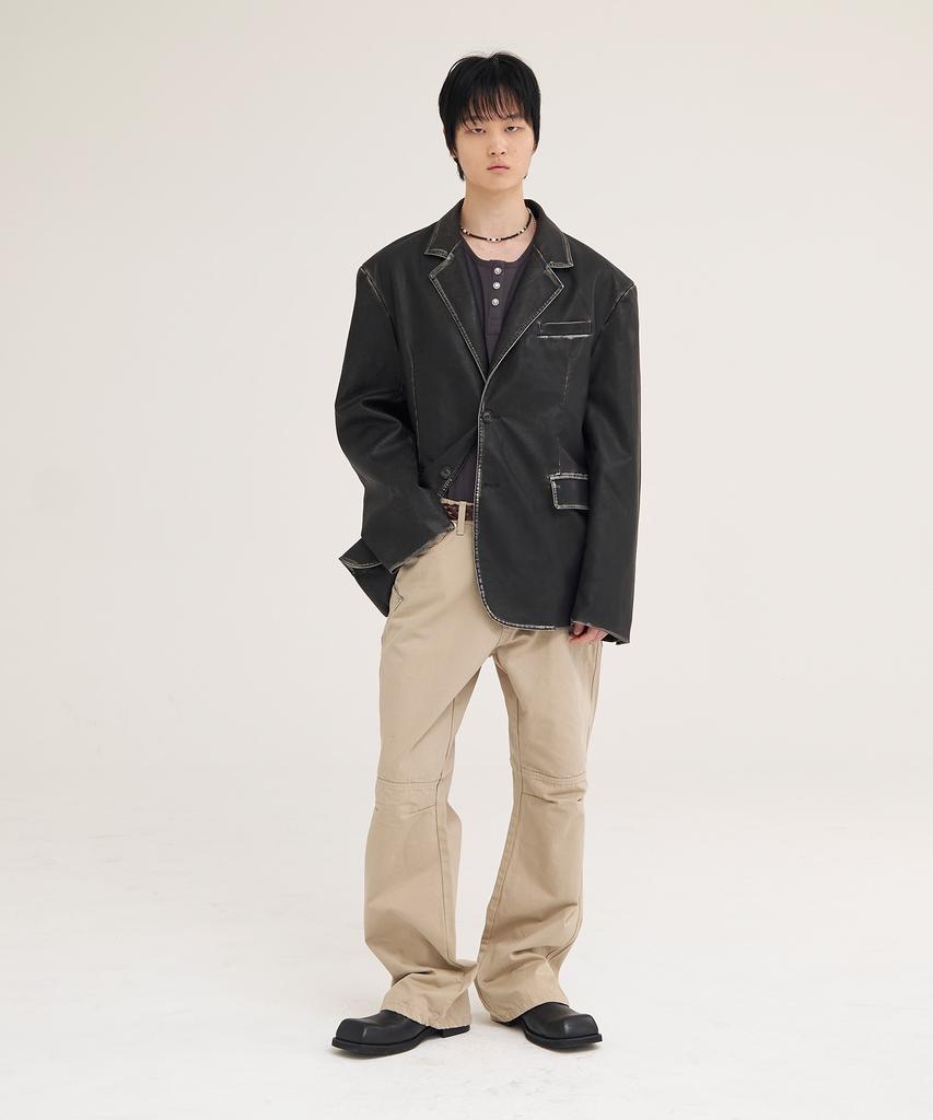 Akecii Scratch Leather Blazer_Black