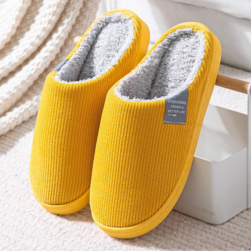 Cotton Slippers Women's Autumn and Winter Couples Fleece Non-slip Thick-bottomed Warm Slippers Men's Winter Supermarket