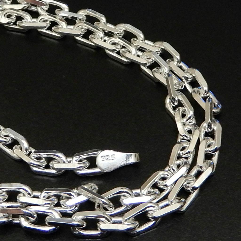 Ожерелье из серебряной цепочки 925 пробы, 50 см, цепочка из красной фасоли, толстое серебряное ожерелье, серебряная цепочка, цепочка Azuki, 4 стороны, ожерелье из красной фасоли Azuki [100 market] Мужская