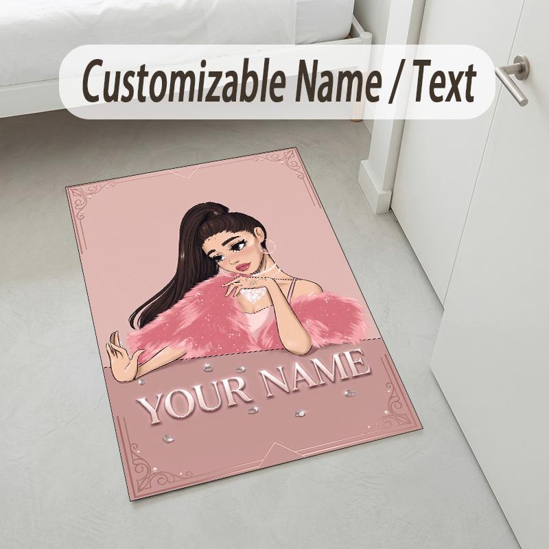 Personalized Crystal Velvet Carpet,Ariana Grande Custom Printed Name, Plush Area Rug For Home Indoor Decor