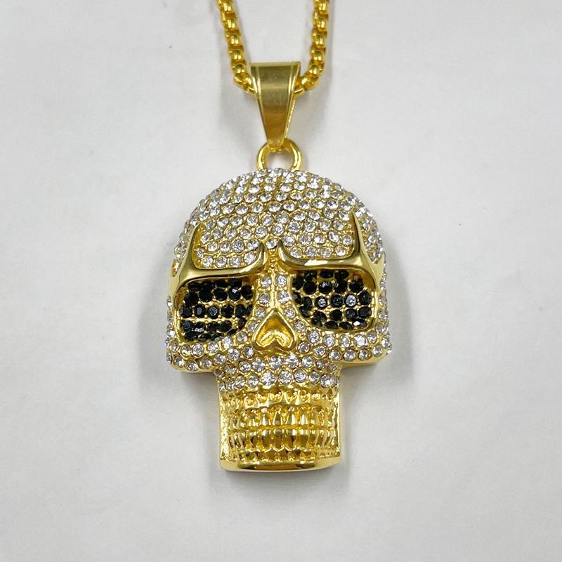 Fashion New Skull Men Pendant Necklace Classic Hip Hop Full Rhinestone Stainless Steel Necklace for Men Party Jewelry Gift