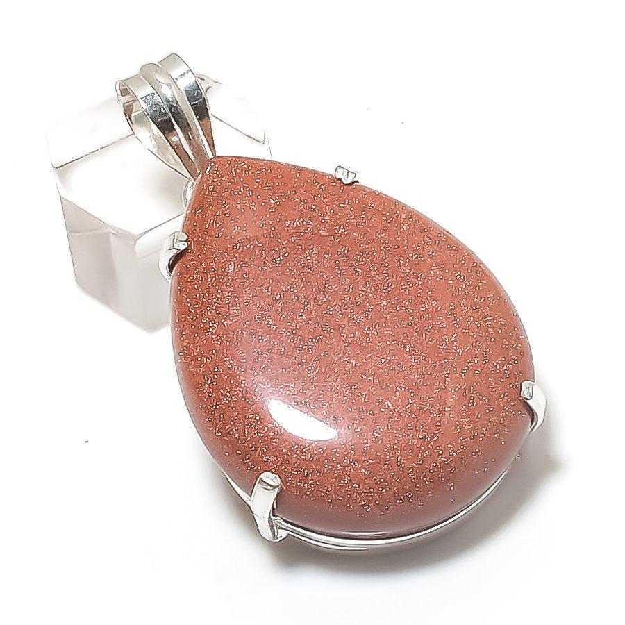 Red Sunstone Handmade 925 Sterling Silver Jewelry Pendant 2.01" g1N77