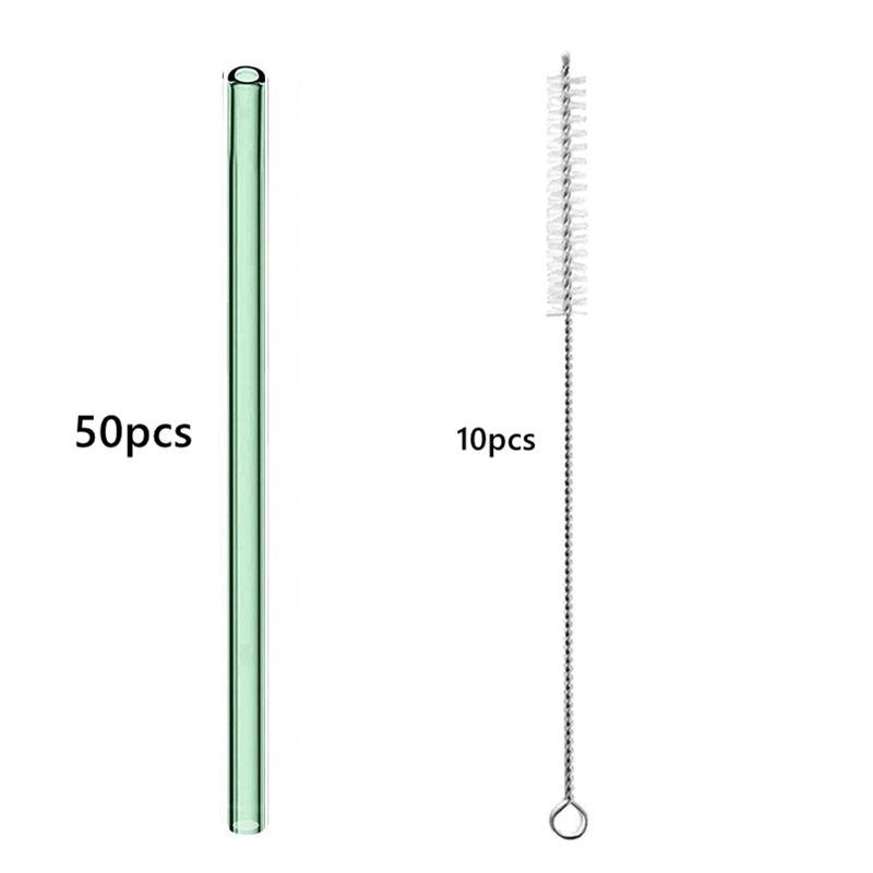 50 шт. разноцветных многоразовых стеклянных трубочек длиной 20 см. Экологичные трубочки для смузи, трубочки для коктейлей, принадлежности для напитков, барная посуда