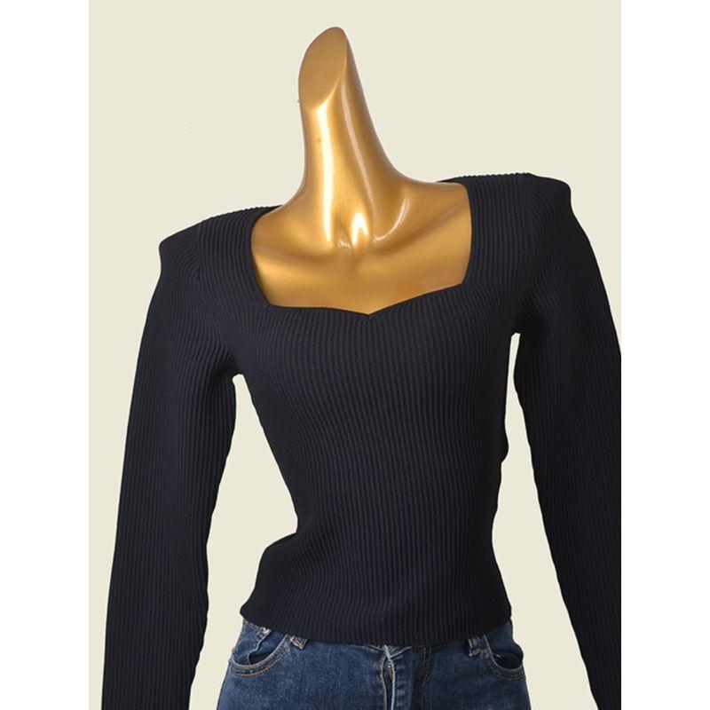 Foreign Trade Brand Water Drop Collar Bandage Knitted Top Western Style Gyaru Thread High Waist Long Sleeve Inner Wear Bottoming Shirt