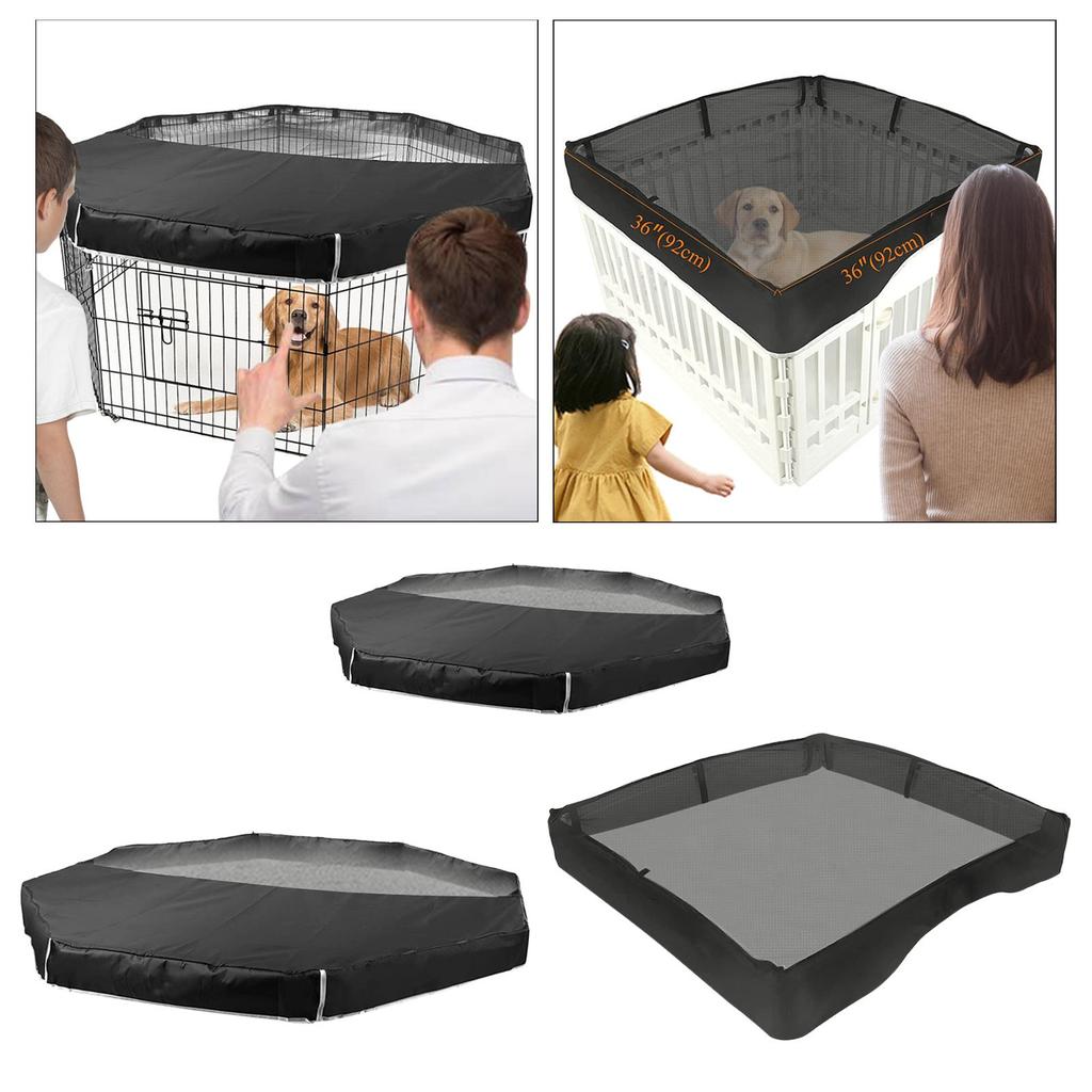 Puppy Playpen Cover Sunproof with Adjustable Half Mesh Dogs Top Cover Foldable Mesh Fabric Top Cover for Outdoor Indoor