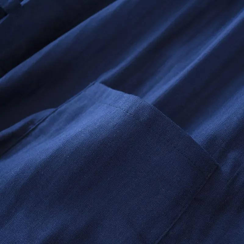 Мужской хлопковый халат-кимоно, пижама, тонкий, весна и осень, черный и темно-синий цвета, семейная одежда, свободный повседневный мужской халат