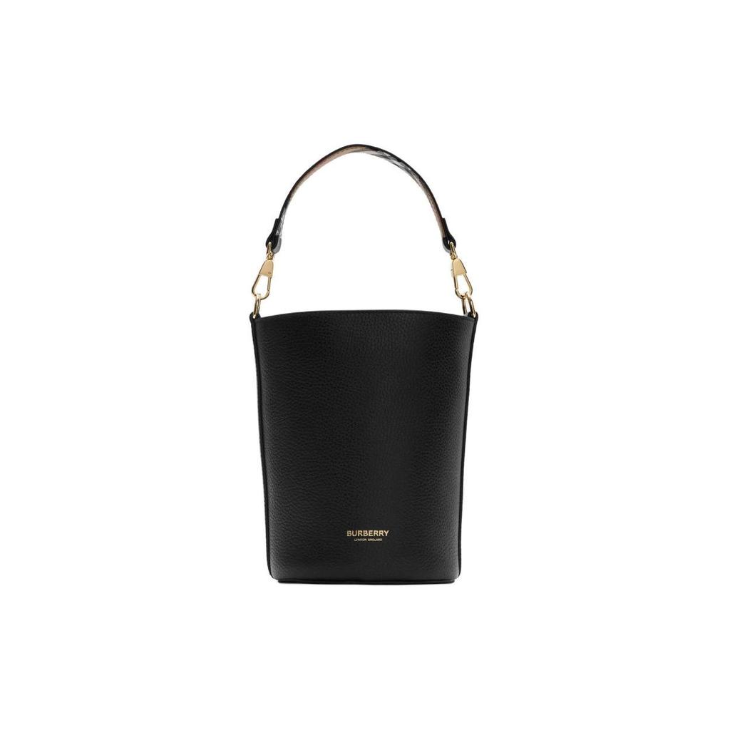 Burberry Detachable Adjustable Shoulder Strap Magnetic Closure Grain Calfskin Bucket Bag Women Handbags Black 80840351
