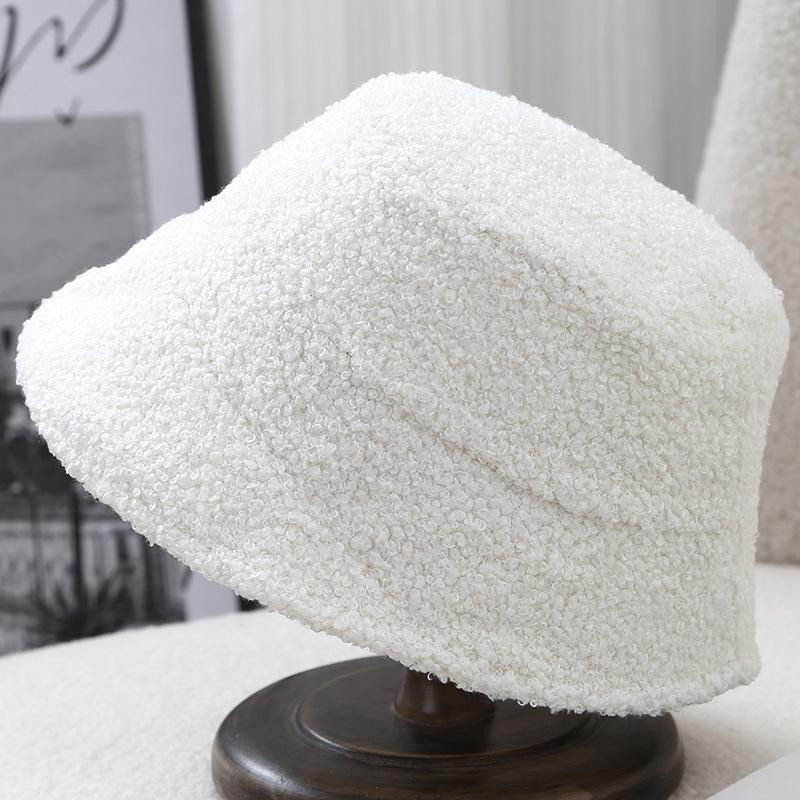Versatile solid color autumn and winter warm and cold casual lamb wool wide-brimmed bucket hat women's ear protection new simple bucket hat