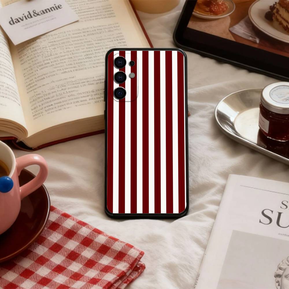 B-Burgundy W-White Stripe Phone Case For Samsung S 25,24,23,22,30,21,10,9,Ultra,Plus,Lite,FE,4,5 G Soft Black Case