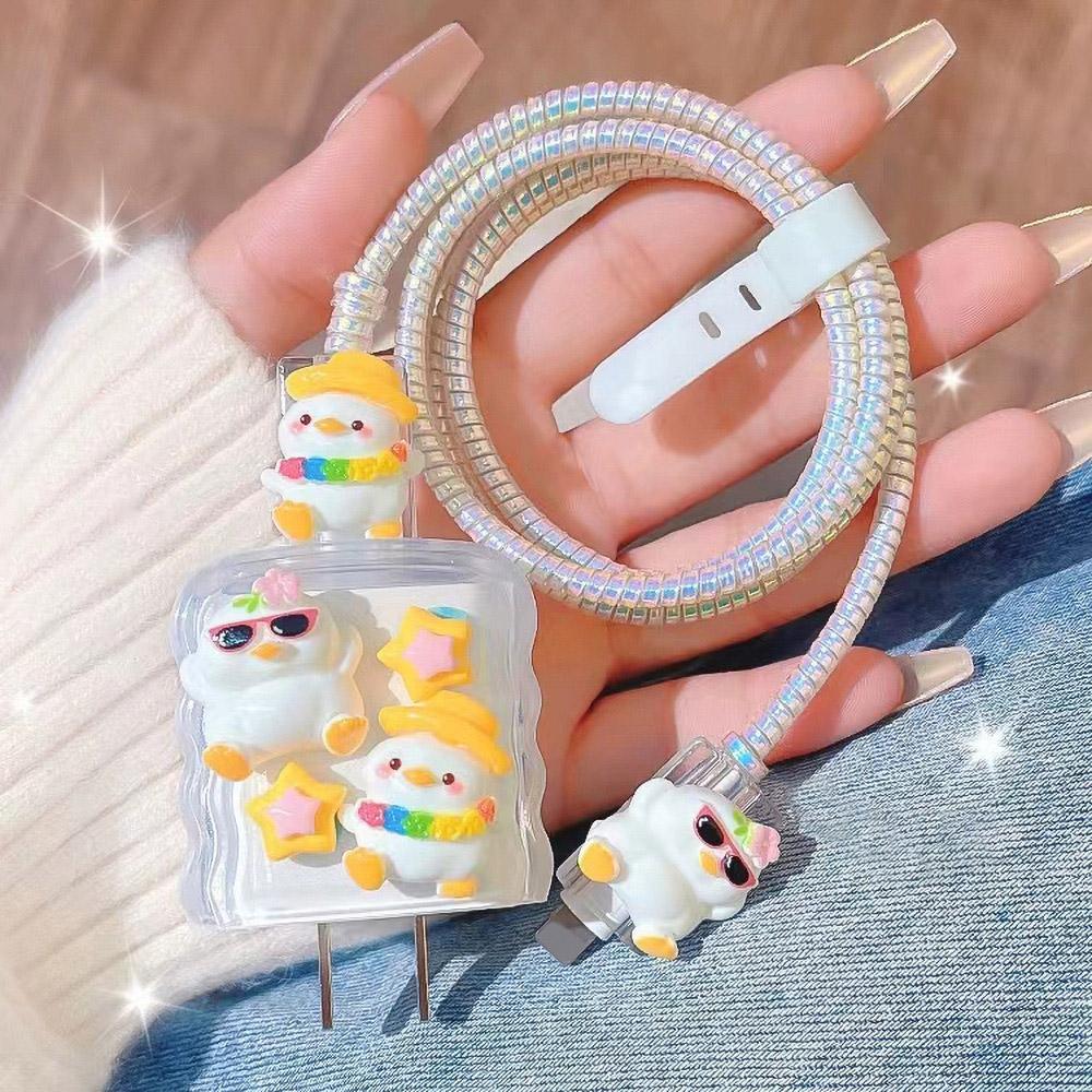 Applicable To Apple Data Cable Protective Cover Charger 18-20W Anti-breakage Winder Cute Flower Animal Advanced INS Style