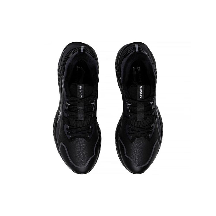 Li Ning Protective Cloud Fabric Synthetic Leather Shock Absorbing Non-Slip Wear-Stick Low-Top Casual Shoes Men sneakers Black AGLS219-1