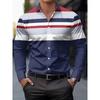 Мужская рубашка в стиле business casual - на пуговицах, с длинным рукавом, для официальных и повседневных офисных случаев, с горизонтальной полоской - Сезонная мода