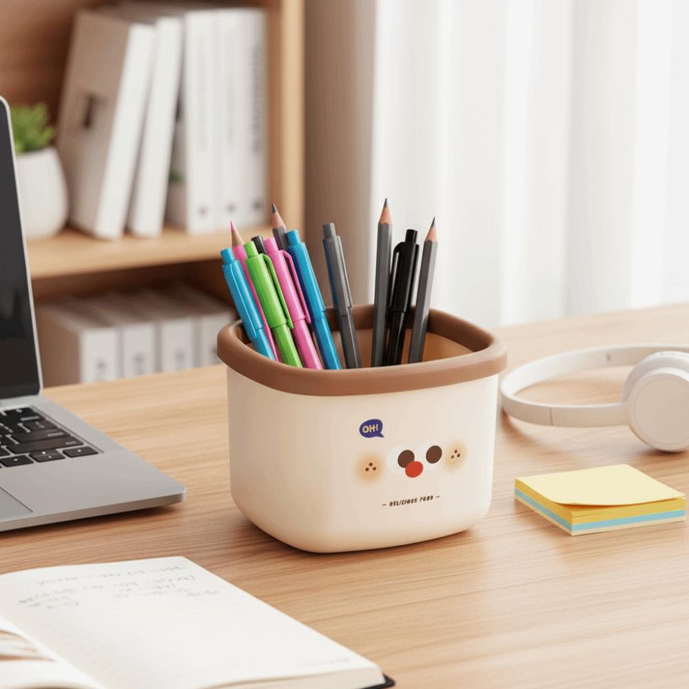 Pen Holder Storage Bin with Lid Plastic Storage Bucket Teenagers Mini Covered Bin Bedroom Storage