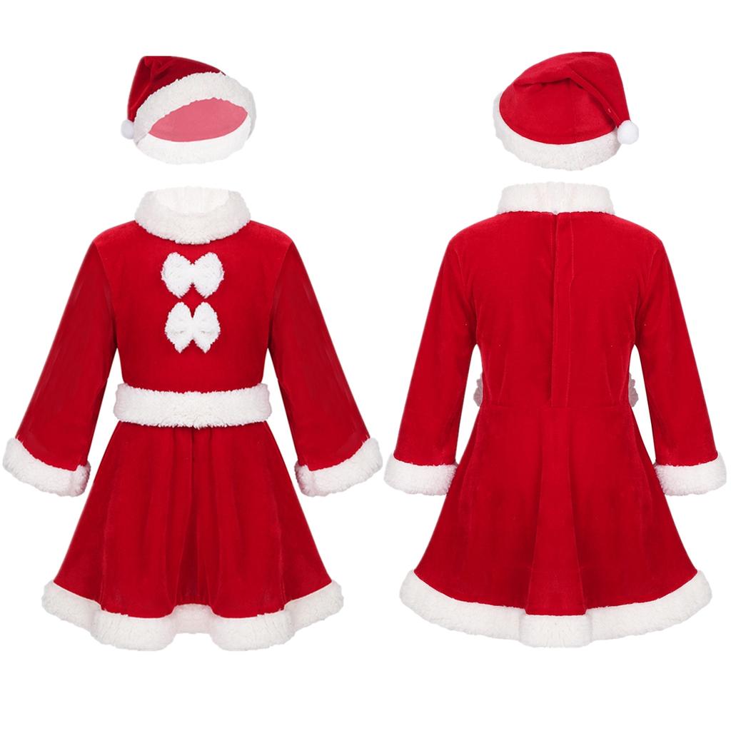 Детский костюм Санты для девочек, рождественское платье, рождественская вечеринка, бархатное платье Санта-Клауса для косплея