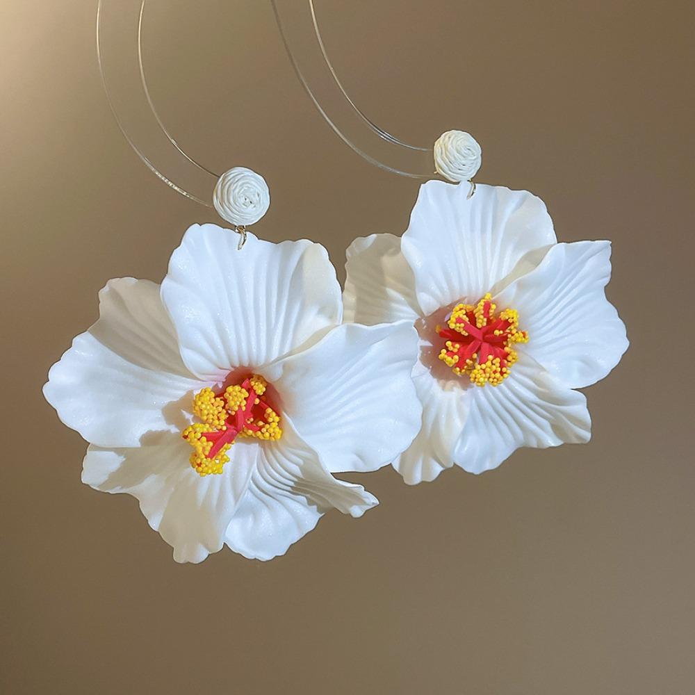 Silver Needle Flower Earrings Zinc Zinc Alloy Lafite Grass Earrings Simulated Flower Drop Earrings  Wedding