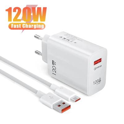 120 Вт USB-зарядное устройство Turbo Fast Charge EU US UK адаптер Quick Charge 3.0 для Xiaomi Redmi Note 11 12 Pro Plus Mi 14 13 кабель Type C