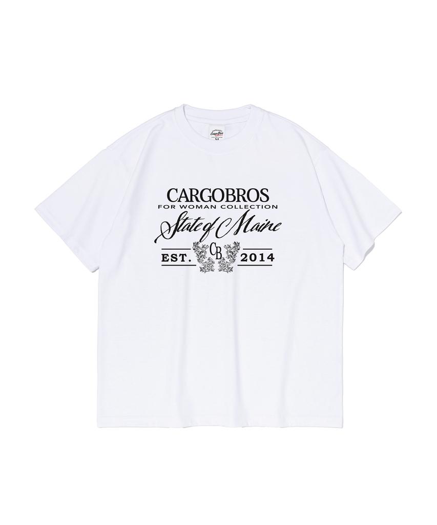 CARGOBROS FOR WOMAN State Of Main Lettering Short Sleeve T-Shirt (White)