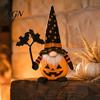 Creepy Gothic Style Ornaments Halloween Plush Gnome Decoration, Spooky Orange Black Spider Web Bat Swedish Faceless Dolls Tomte Elf Figurine,