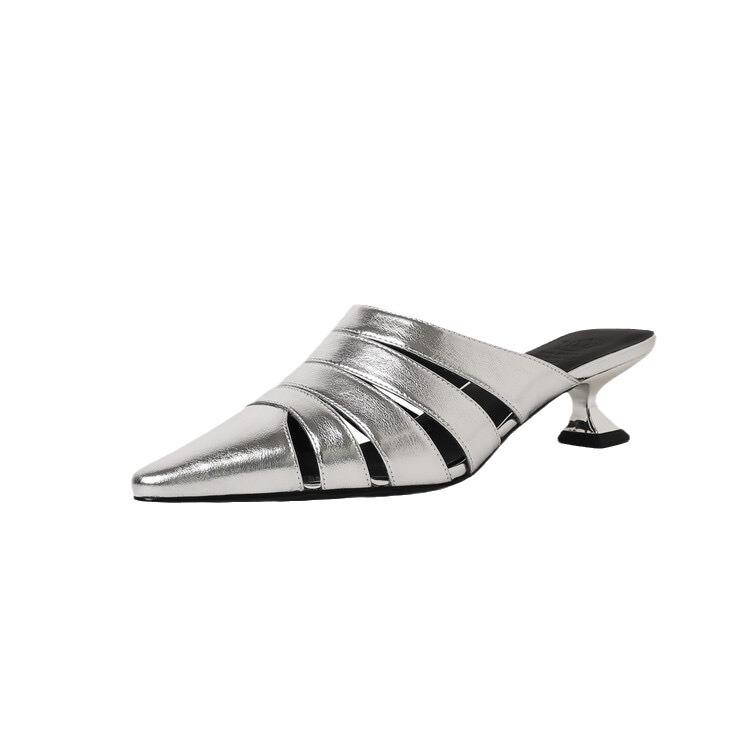 Остроконечные полые супер феи начало лета новые мягкие кожаные туфли на каблуке-кошке с мелким ртом свиная клетка женская верхняя одежда на среднем каблуке сумка голова крутые тапочки