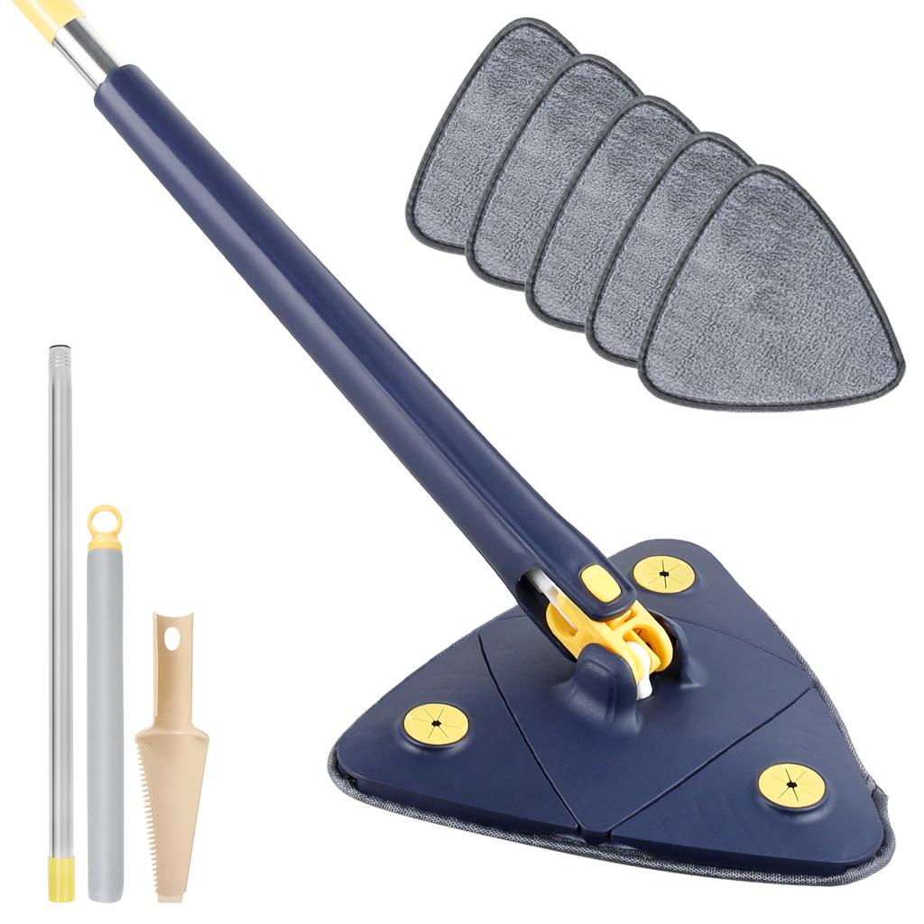 Телескопическая треугольная швабра с вращением на 360°, вращающаяся на 360° швабра для уборки с регулируемым отжимом, влажная и сухая уборка потолка, окон, пола, дома