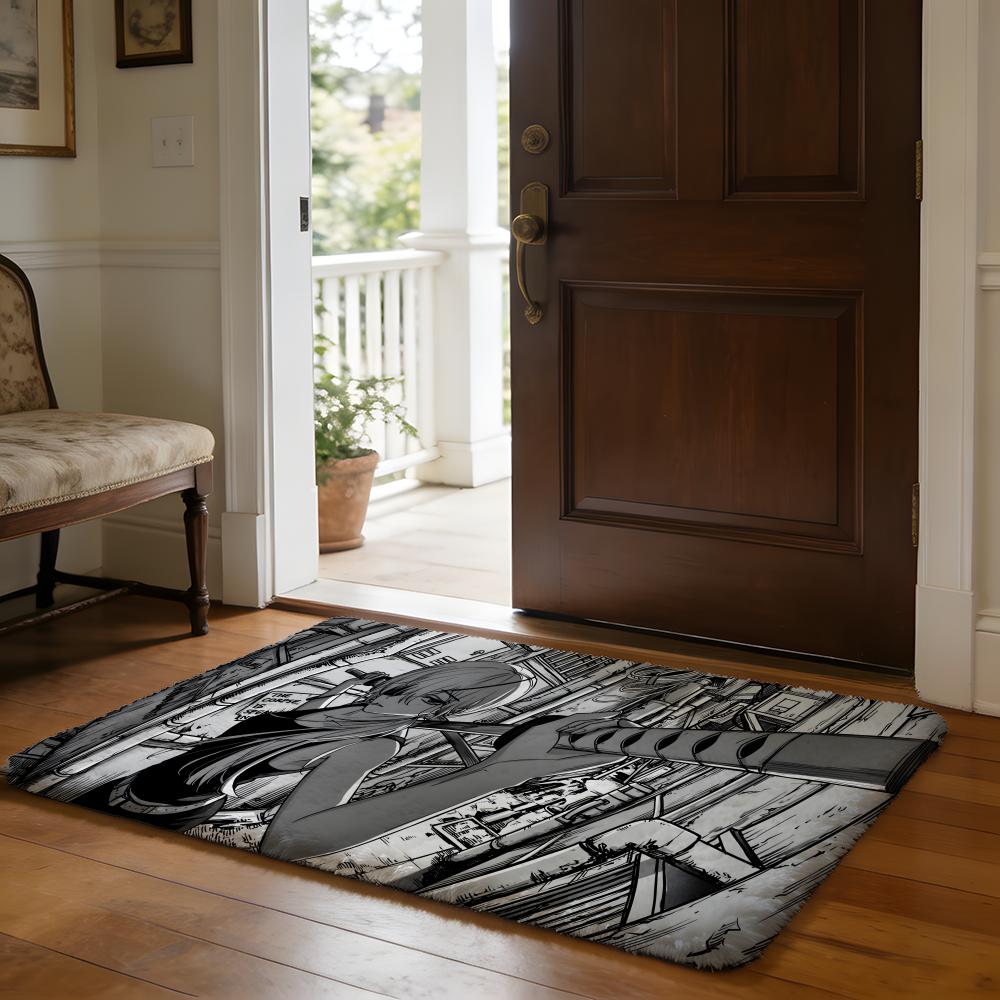 Hot Anime CChainsaw MMan Floor Mat Soft Flannel Absorbent Mat Non-Slip Rug Home Bedroom Bathroom
