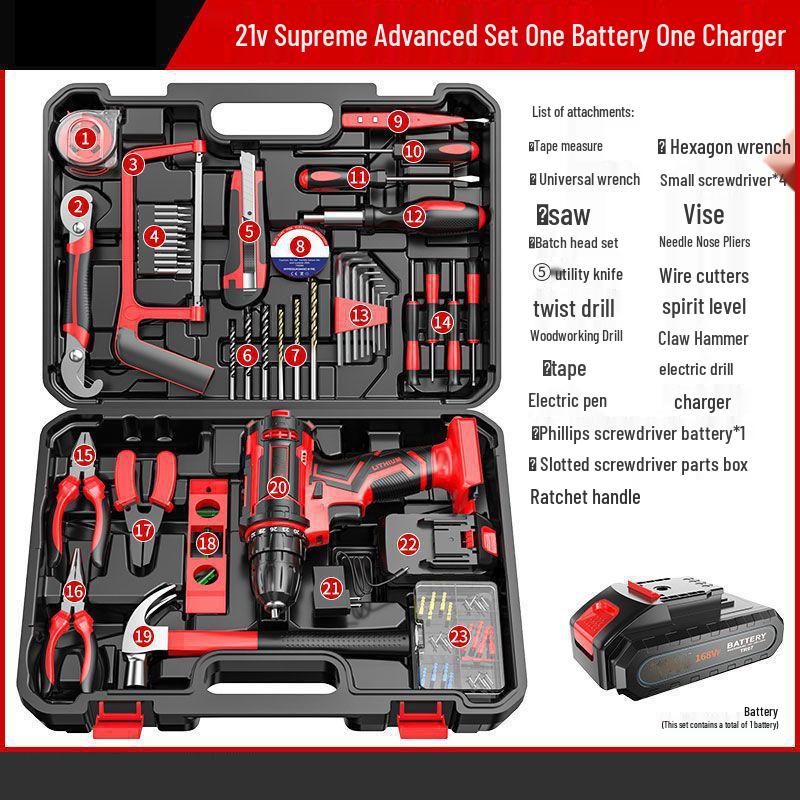 Cordless Multifunctional Drill Set: Electrician & Carpenter Repair Kit with Lithium Battery