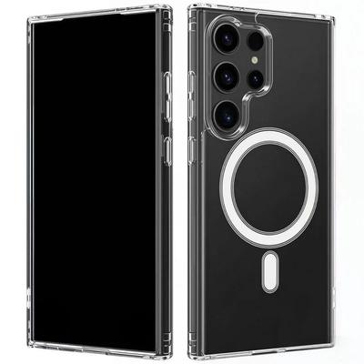 Прозрачный чехол для телефона Samsung Galaxy S23 Ultra серии WANLONFENG LM, совместимый с MagSafe, с защитной пленкой для экрана (Большое отверстие для линзы)