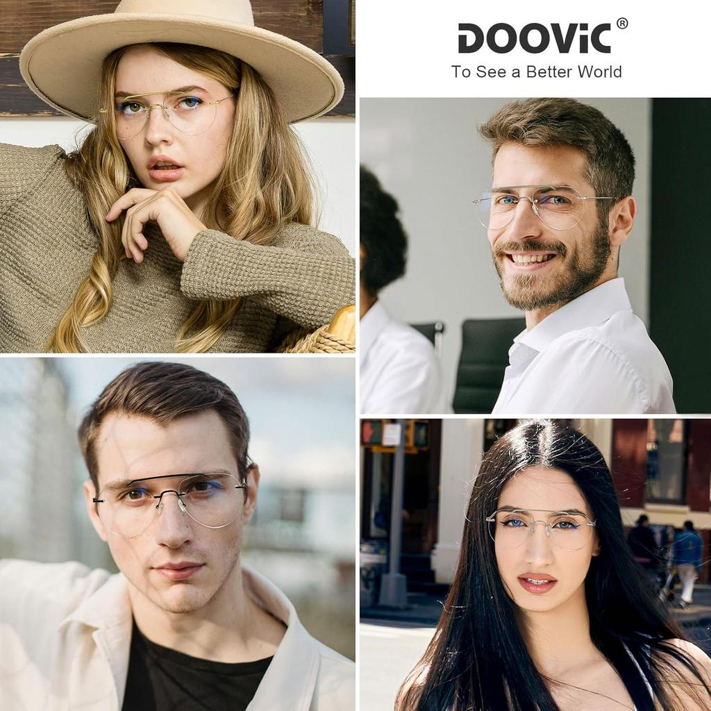 DOOViC 3 Pack Trendy Rimless Aviator Reading Glasses For Women Men Stylish Blue Light Blocking Readers Retro Metal Frame