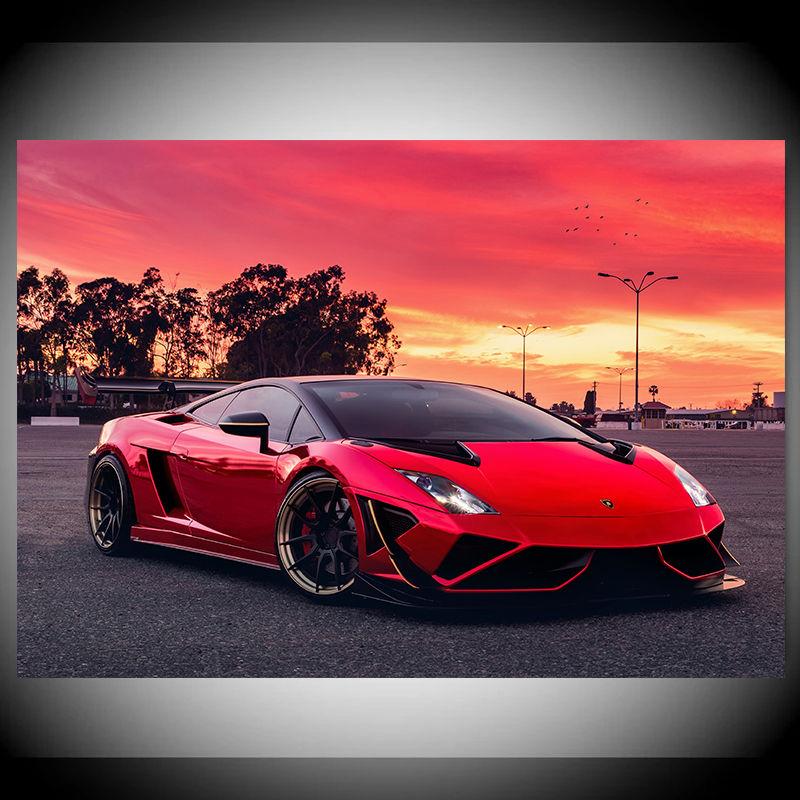 Суперкары, настенная живопись на холсте, Gallardo, красный закат, гоночные автомобили, постеры и принты, фотографии для декора гостиной, без рамы