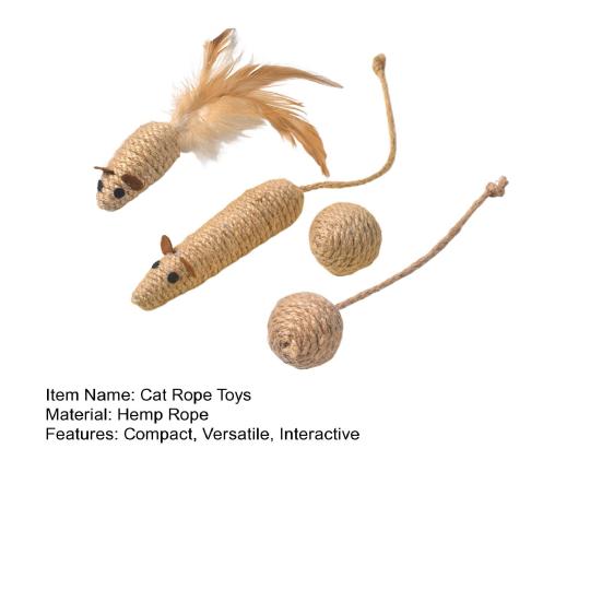4Pcs Cat Rope Toys Interactive Hemp Rope Balls Mouse Set Bite-Resistant Sisal False Mouse Cat Toy Self-Playing Cat Toy