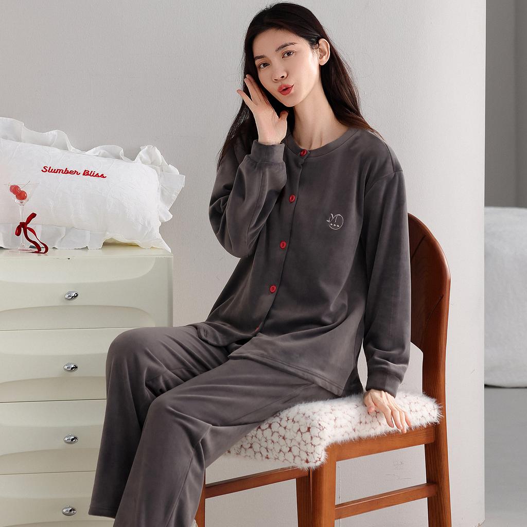 Pajamas Women'S Autumn And Winter Fleece Thickened Coral Fleece Can Be Worn Outside Island Fleece Loungewear Thin Fleece Set