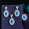 CMM Bright White Silver Color Light Blue Cubic Zirconia Necklace Earrings Ring Elegant Jewelry Set
