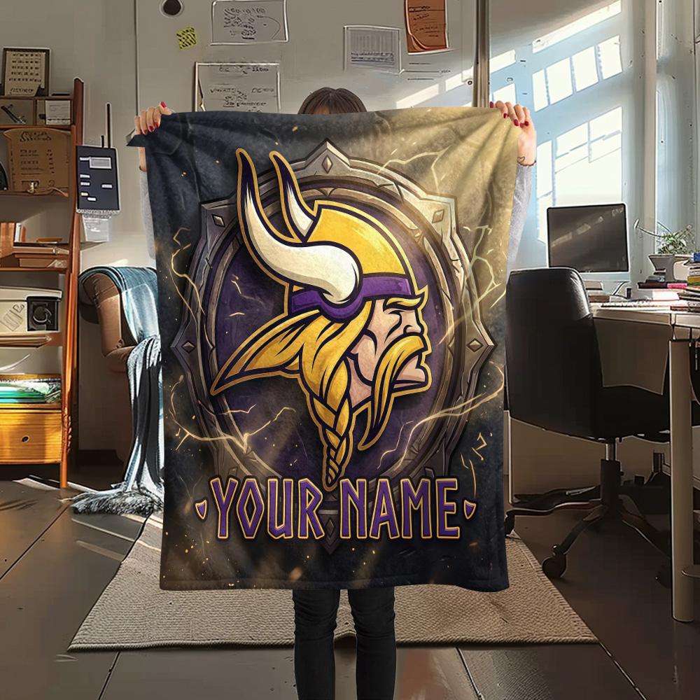 Custom Name Minnesota Vikings Flannel Blanket, High quality Comfortable for All Seasons, Home Decor, Warmth and Comfort