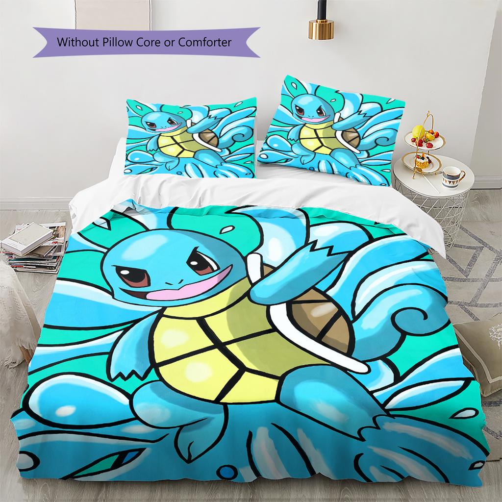 Squirtle Cartoon Pattern Bedding Home Decoration Birthday Gift (1 * duvet cover + 2 * pillowcase, without core)