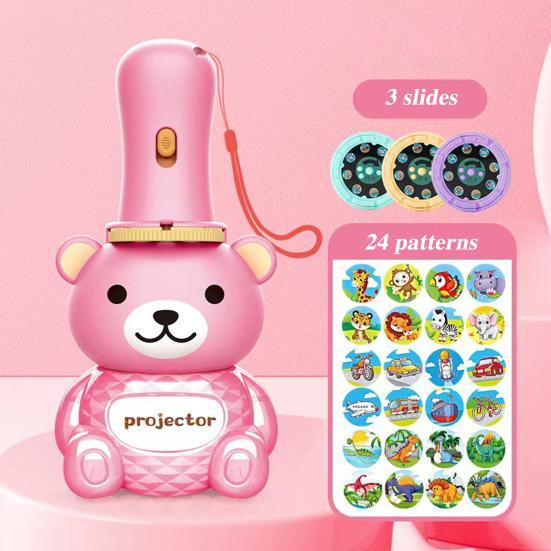 Детский игрушечный фонарик с проекцией в форме медведя с 24 узорами для раннего обучения, обучающая интерактивная игрушка в подарок