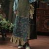 Luo Gu Ni Оригинальная Зеленая Пэчворк Хлопко-Льняная Обертывающая Юбка на Шнуровке