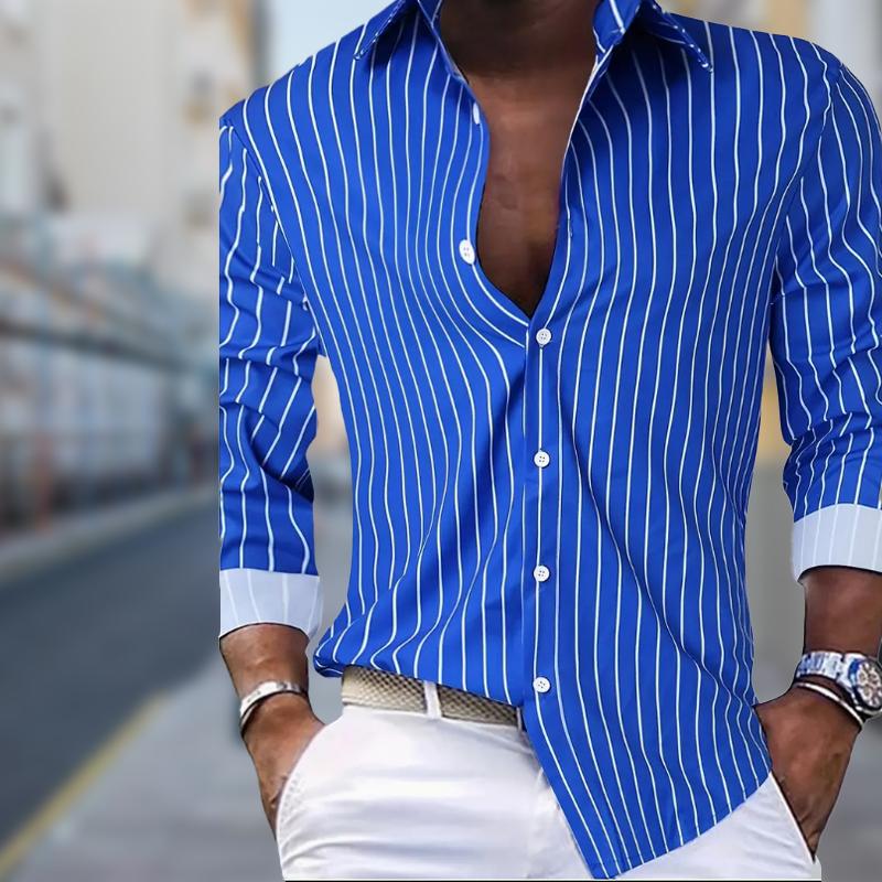 Men's Minimally Striped Design Printed Long Sleeve Shirts Casual Cardigan New Button Holiday Fashion Shirts